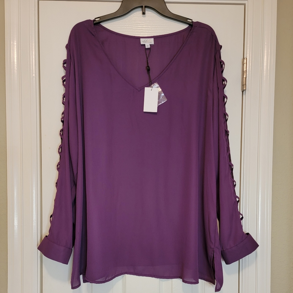 Landa Curve, women's blouse, purple long sleeve, size 3X, NWT
